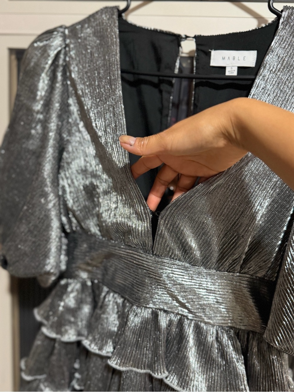 Metallic Silver Ruffle Party Dress - Picture 7 of 8